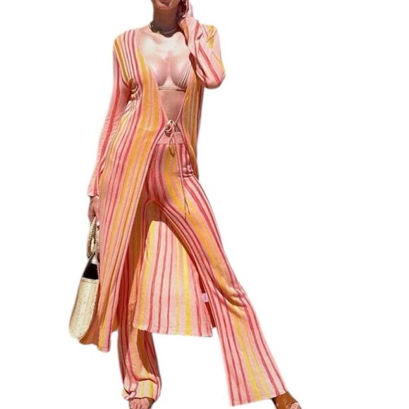 One Grey Day Amos Duster & Flare Pants Set In Mango Multi Color New Size Small - Picture 1 of 13